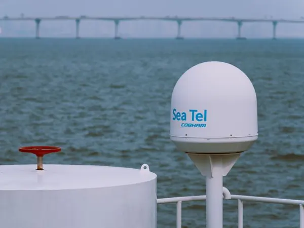 Satellite communication dome antenna on a ship